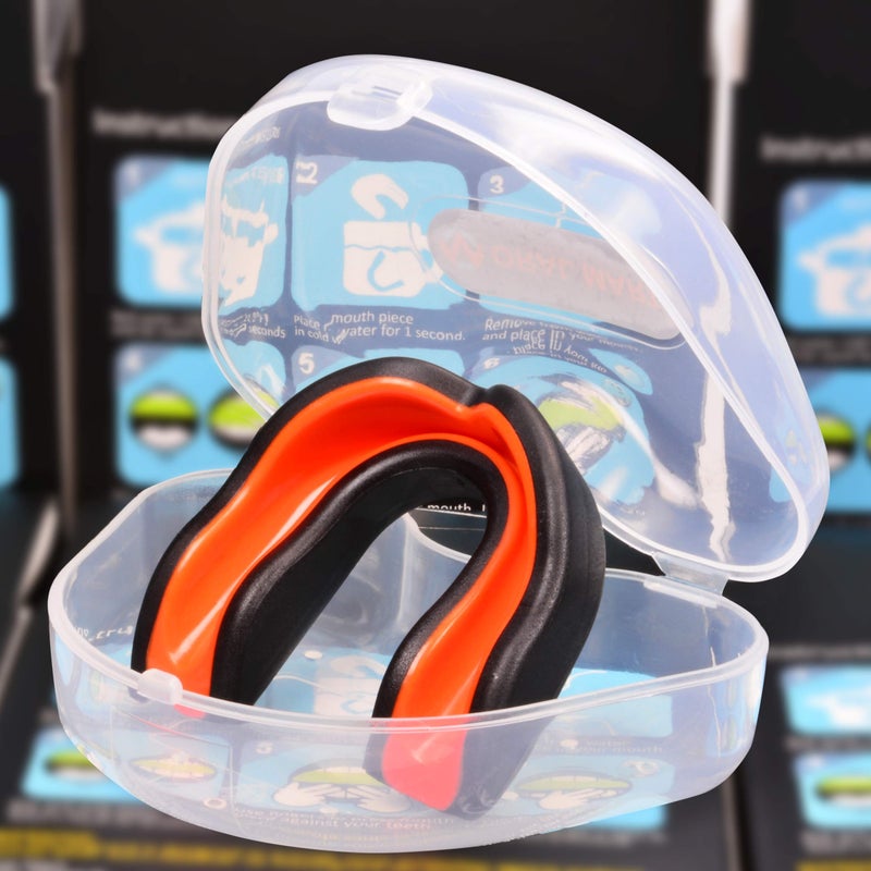 Oral Mart حارس الفم الأسود/البرتقالي للشباب من أورال مارت للأطفال - حارس فم للشباب للكاراتيه، كرة القدم الأمريكية، فنون القتال، التايكوندو، الملاكمة، كرة القدم، الرجبي، جيو جيتسو البرازيلية، موياي تاي، كرة القدم، الهوكي - Image 3